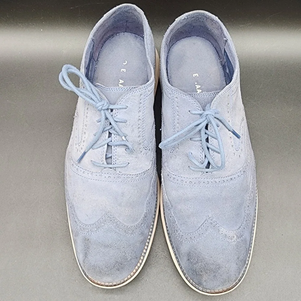 Cole Haan 11 W Blue Suede Wingtip Oxford Grand OS C24916 Business Casual Shoes